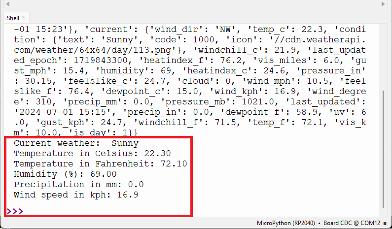 Getting Weather Data from the Weather API using Raspberry Pi Pico