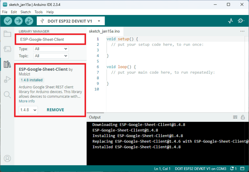 install ESP Google Spreadsheet client library arduino ide
