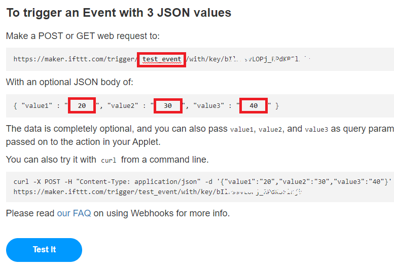 IFTTT Trigger an Event with 3 JSON values