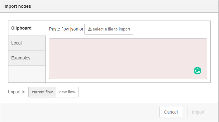 Import flow Node-RED