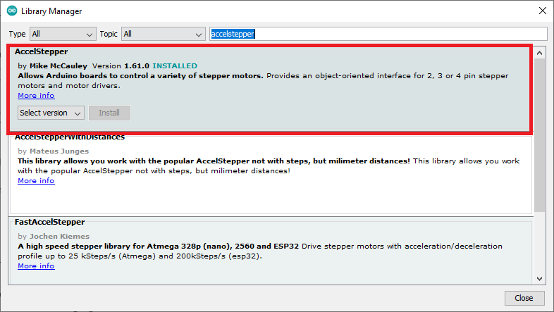 Install AccelStepper Library Arduino IDE