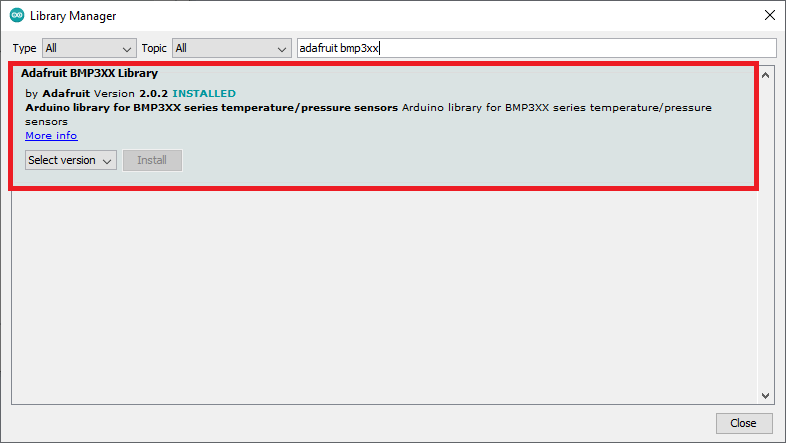 Install Adafruit bmp3xx library Arduino IDE