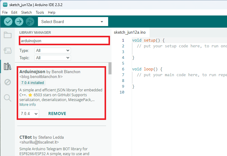 Install ArduinoJson library arduino ide 2