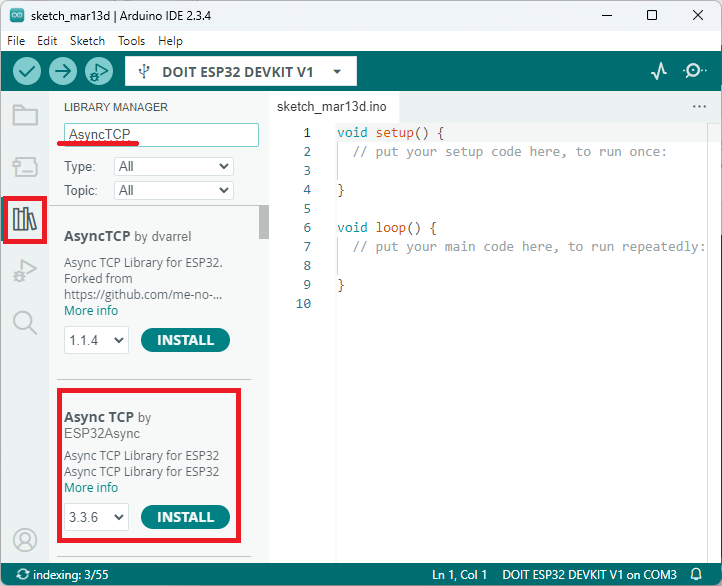 Installing AsyncTCP ESP32 Arduino IDE
