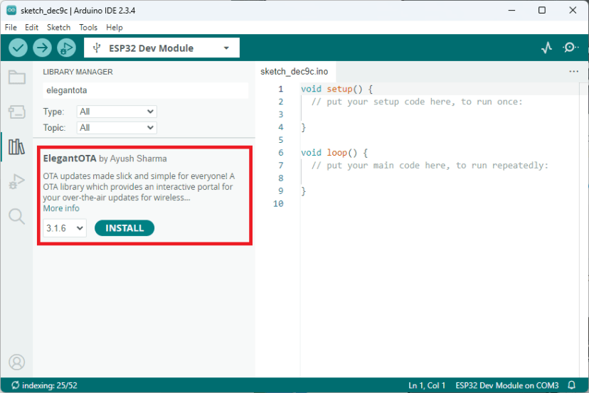 Installing ElegantOTA Library Arduino IDE