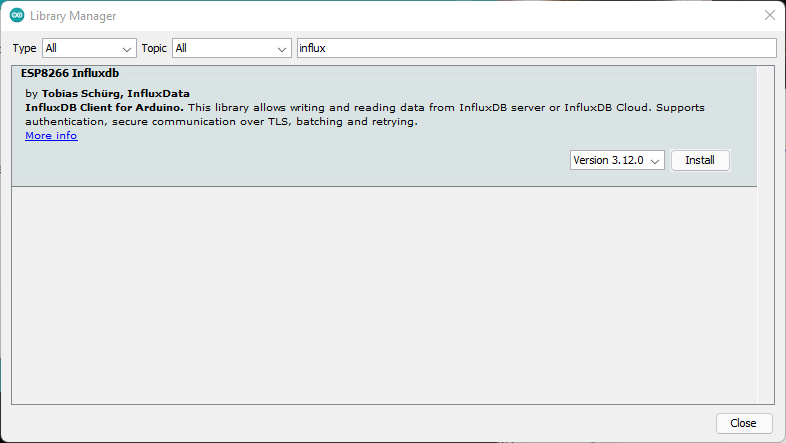 Install InfluxDB Library Arduino IDE