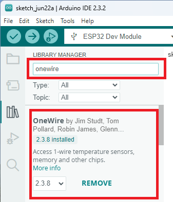 install OneWire Library Arduino IDE