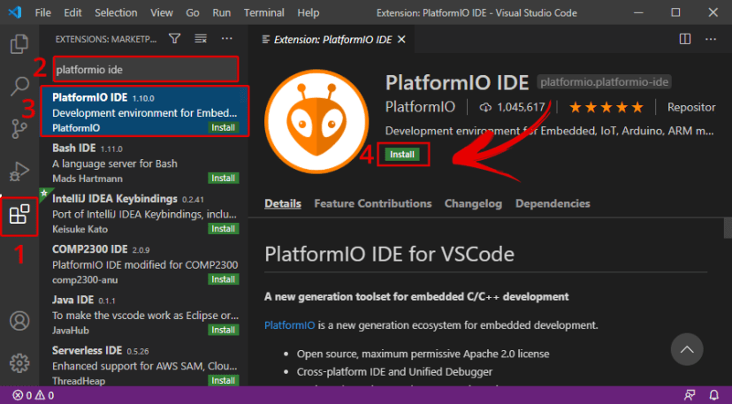 Install PlatformIO IDE Extension on VS Code