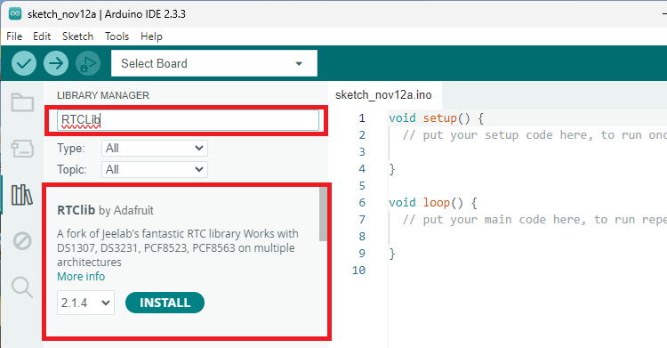 Arduino IDE install RTCLib Library