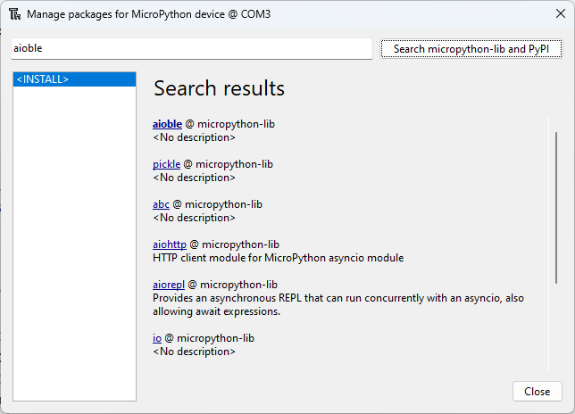 Installing aioble Bluetooth Library MicroPython ESP32