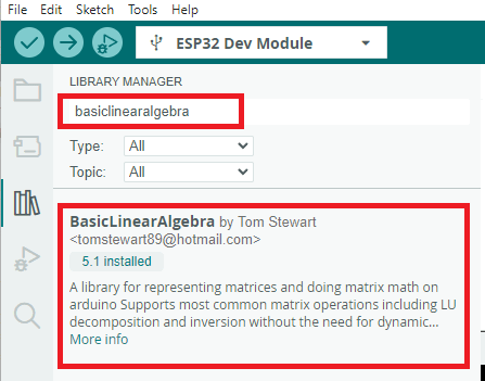 installing basic linear algebra library arduino ide