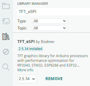 Installing TFT_eSPI library Bodmer Arduino IDE 2