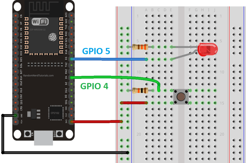 ESP32 Schematics diagram circuit LED output pushbutton input