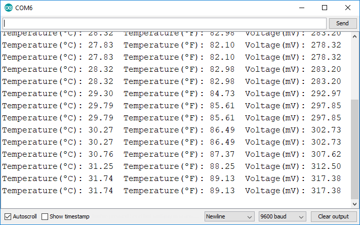LM35/LM35DZ, LM335 and LM34 Temperature Sensors with Arduino board. Print serial readings in Arduino IDE Serial Monitor
