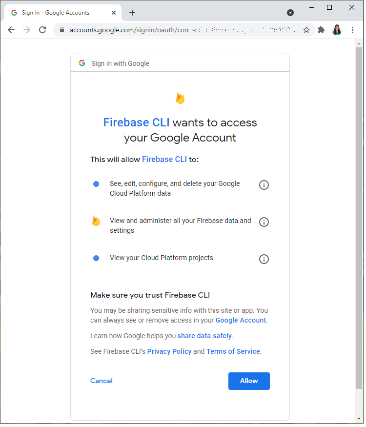 Login Firebase Account allow Firebase CLI
