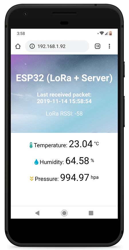 TTGO LoRa32 board ESP32 Receiver Web Server Example