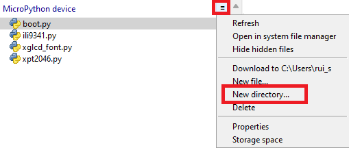 MicroPython Load ILI9341 Libraries new font directory