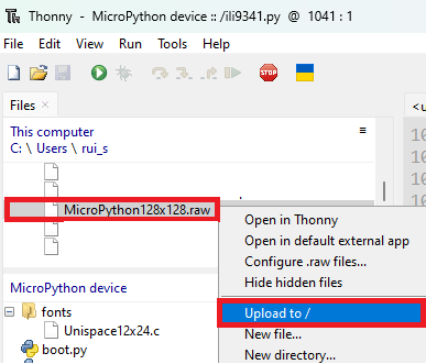 MicroPython Load Image Raw File to ESP32 board