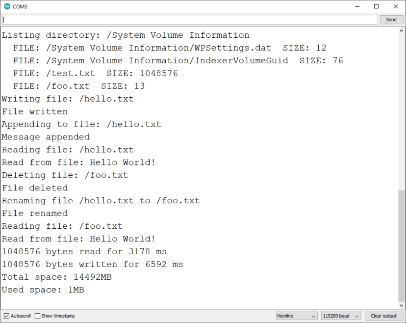 ESP32 board MicroSD Card Module testing features: read write delete