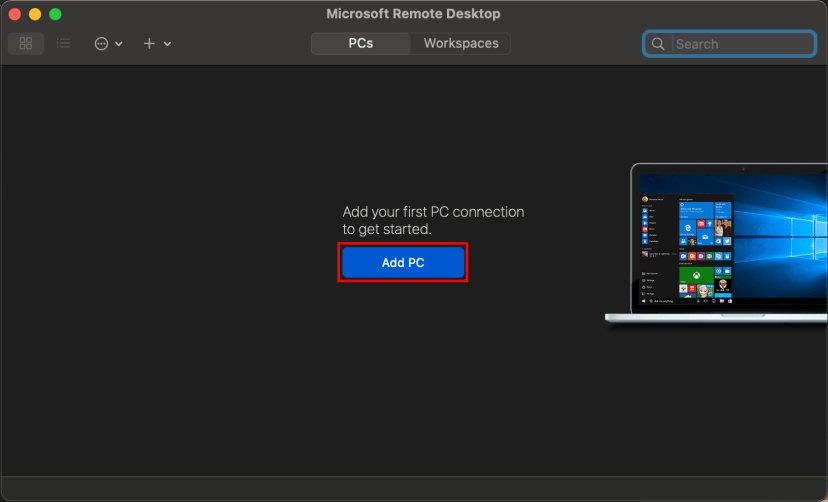 Microsoft Remote Desktop software add PC