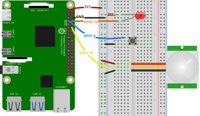 Raspberry Pi with PIR Motion Sensor Wiring the Circuit
