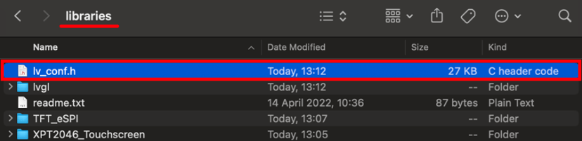 Move copy lv_conf.h configuration file to Arduino libraries folder Arduino IDE 2 Mac OS