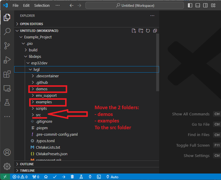 move examples demos to source LVGL library VS Code