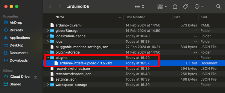 Moving vsix file Arduino IDE 2 in Mac OS - Uploader Plugin