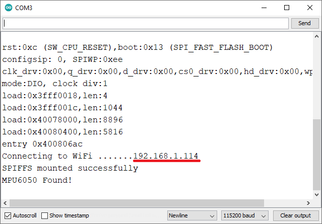 ESP32 IP Address printed in the Arduino IDE Serial Monitor