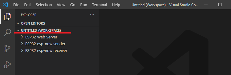 Multi root workspace with three folders VS Code ESP32 ESP8266
