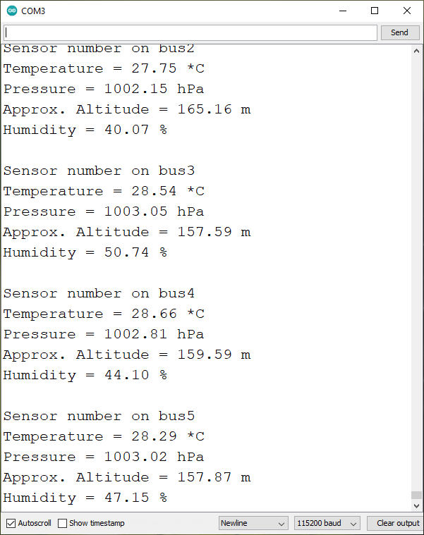 Multiple BME280 Sensors I2C Multiplexer Demonstration