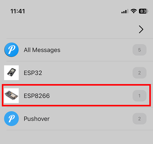 New ESP8266 Notification Received on the Pushover App