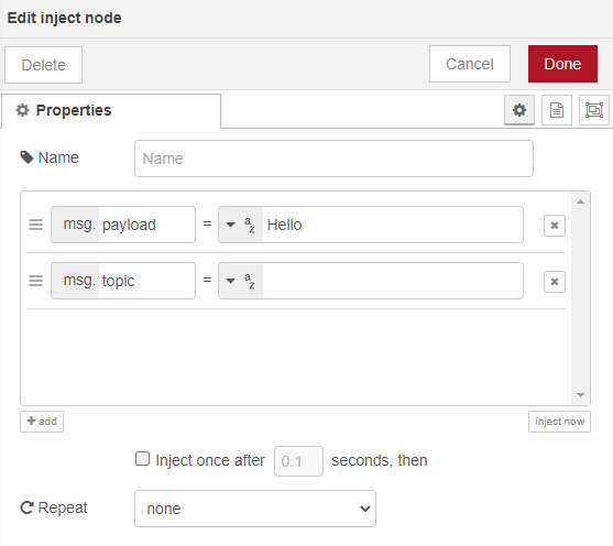 Node-RED Edit Inject Node