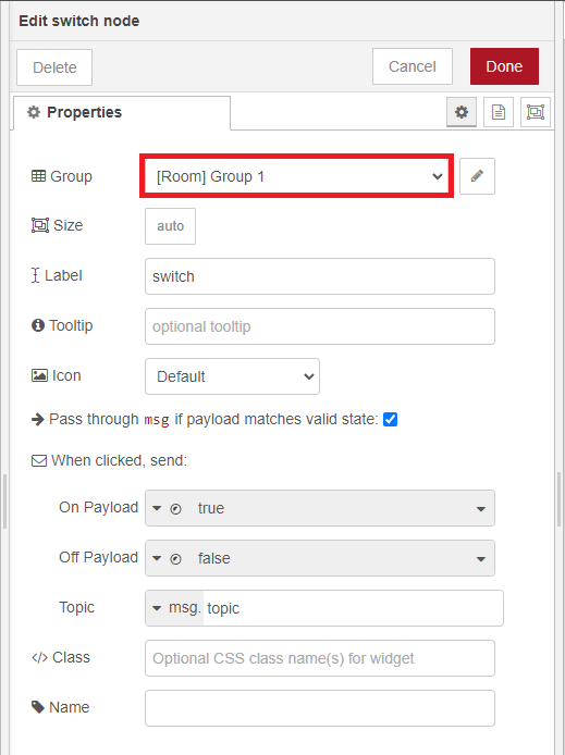 Node-RED edit switch node