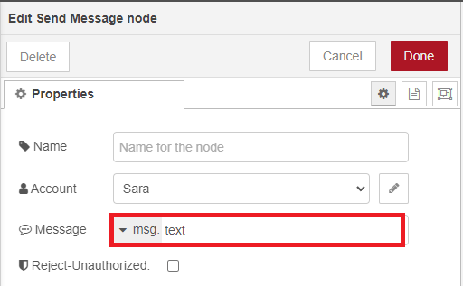 Node-RED edit WhatsApp Node