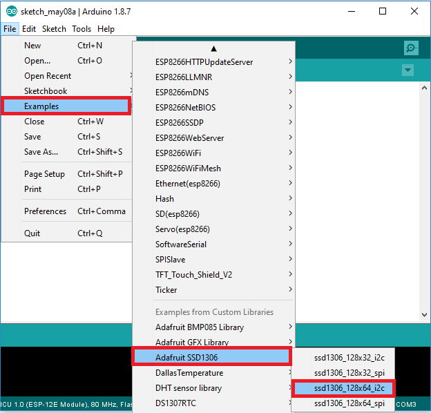 Testing Adafruit SSD1306 Library example