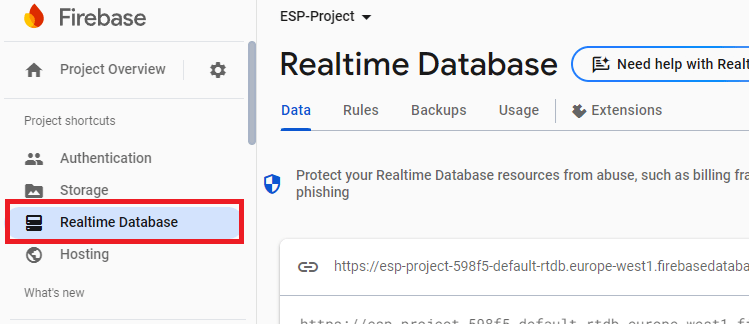Firebase Realtime Database Menu