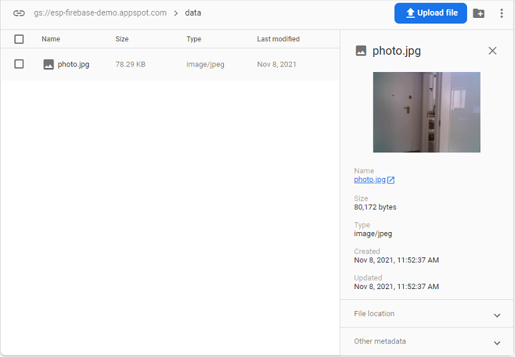 Picture Uploaded to Firebase Storage Metada