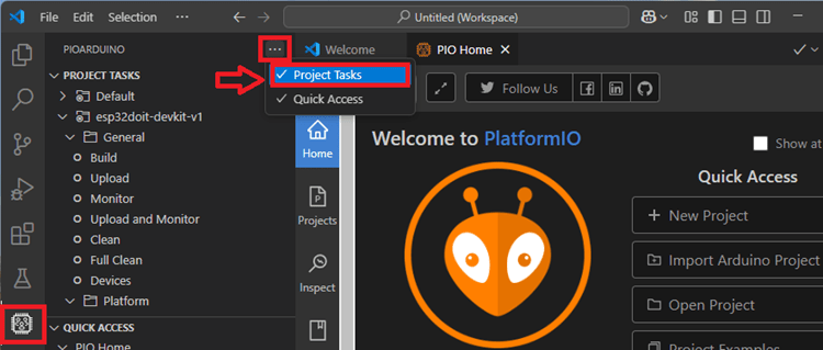 pioarduino enable project tasks