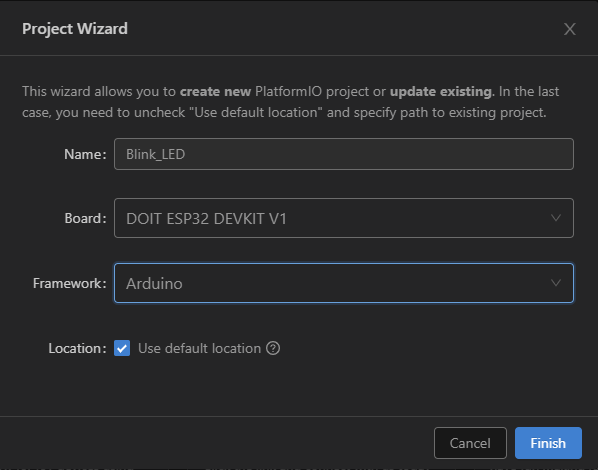pioarduino project wizzard