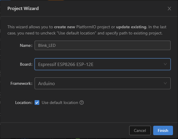 PlatformIO IDE extension with VS Code Create New ESP8266 Project