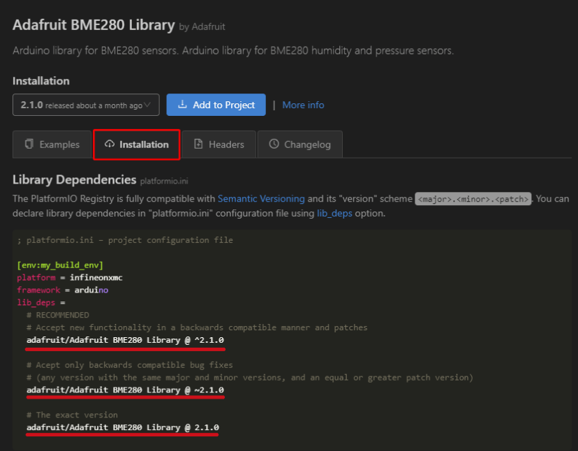 PlatformIO IDE Extension Library Registry menu