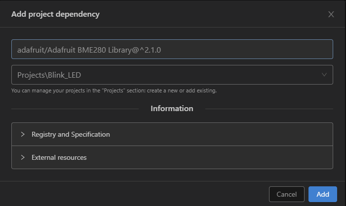 PlatformIO with VS Code Add Library to Project Choose Project