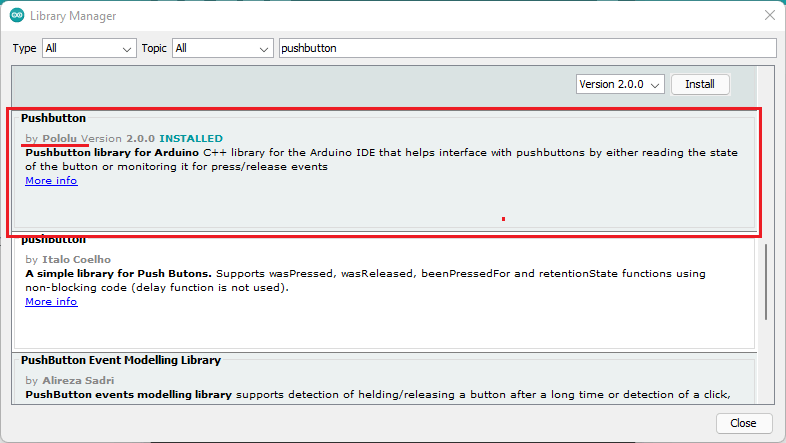 Pushbutton Library Arduino IDE Polulu