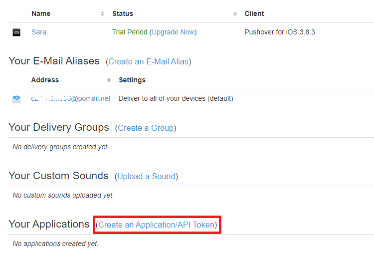 pushover create an application token