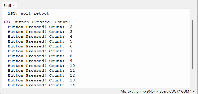 pushbutton counter Raspberry Pi Pico Micropython Thonny IDE
