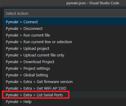 pymakr extra list serial ports