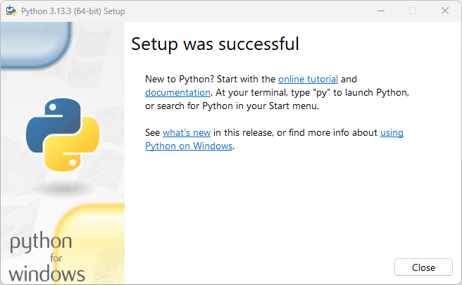 Python installation successful