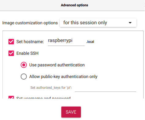 Raspberry Pi Imager Advanced Settings