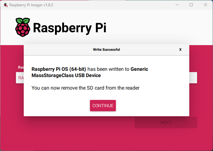 Raspberry Pi OS Write Successfull